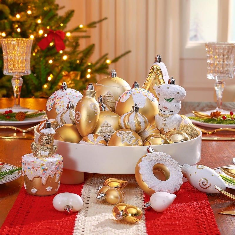 SHareconn 86pcs Christmas Tree Balls Ornaments, Shatterproof Plastic Decorative Baubles for Christmas Tree Decorations, Holiday Wedding Party Decoration, Festive Ornaments,White Gold - Image 3